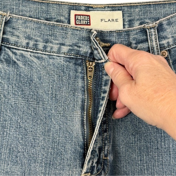 Y2K Faded Glory Embroidered Flare Jeans Womens 14P Boho Style Mid Rise Denim - Picture 6 of 14
